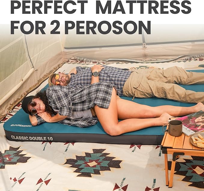 FUNDANGO 4'' Thick Self Inflating Sleeping Pad with Foam, 8.7 R Value, XL Double Mattress, Outdoor Portable Camping Air Mat for Tent, Car or Home,