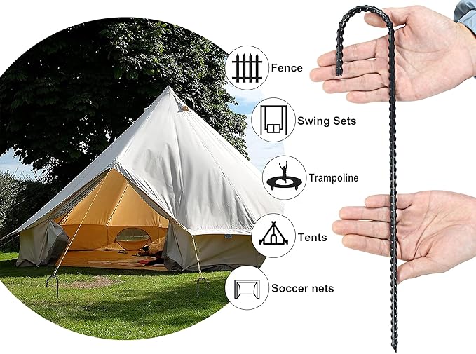 16 Inch J Hook Rebar Stakes Heavy Duty Metal Stakes for Ground Barrel Soil Tent Swing Set Fence Stakes Steel Anchors Anti-Rust Landscape Fabric Stakes (30)