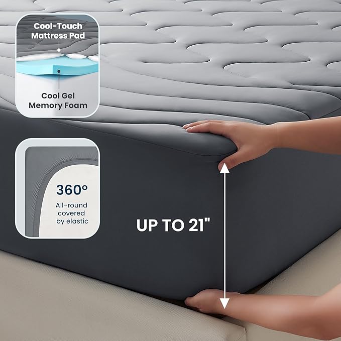 SLEEP ZONE Memory Foam Mattress Topper Full, 2 Inch Gel-Infused Cooling Foam, Waterproof Mattress Protector, CertiPUR-US & Oeko-Tex Certified, for Side, Back & Stomach Sleepers