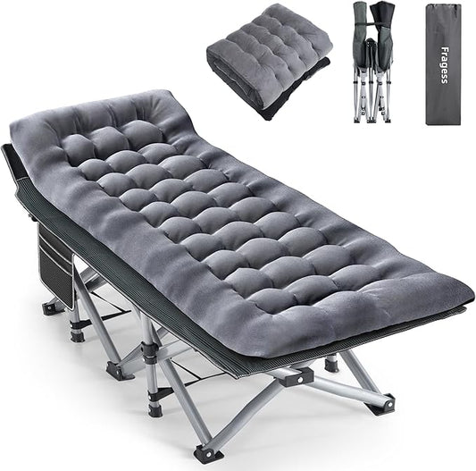 Camping Cot, Sleeping Cots for Adults, Portable Camping cots with Mattress, Pillow and Carry Bag, 1200D Double Layer Oxford, 600 LBS Weight Capacity Cots for Sleeping(Grey+Black)