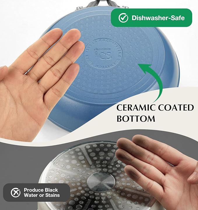 KOCH SYSTEME CS Nonstick Frying Pan Skillet, 8 Inch Non Stick Skillet with Stay-Cool Stainless Steel Handle, Omelet Pan with Nonstick Ceramic Coating, PFOA Free, Dishwasher & Oven Safe, Blue