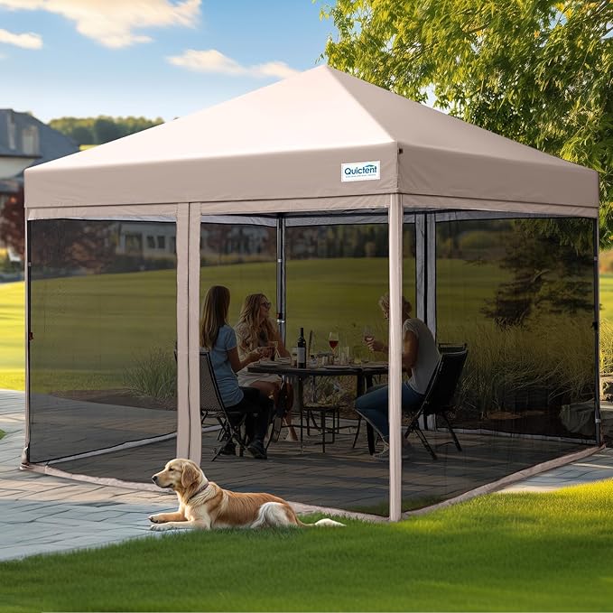 Quictent 8'x8' Pop up Screened Canopy Tent with Mosquito Netting, Portable Easy up Outdoor Screen House Shelter for Patio, Camping and Picnic, Includes Wheeled Carry Bag