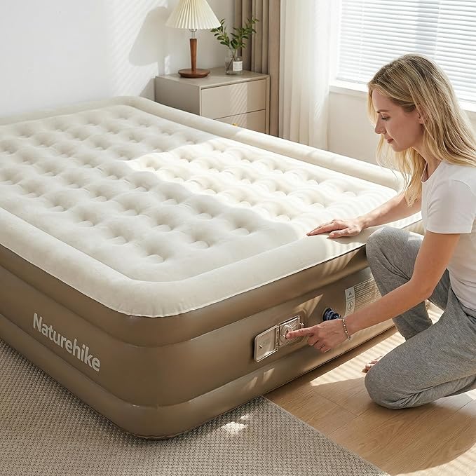 Naturehike Air Mattress Queen with Built in Pump, 15" Raise Blow Up Luxury Mattress, Fast 2Mins Portable Colchone Inflable Mattress, Cordless Air Bed for Home & Camping