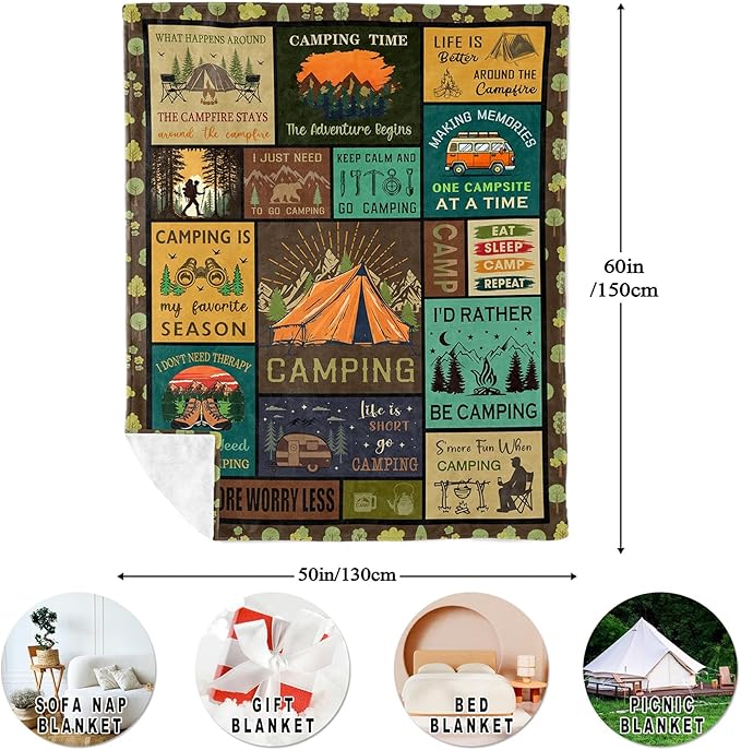 Camping Gifts for Men/Women, Best Gifts for Camping Lovers, Camping Blanket 60"x50"