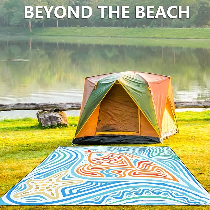Beach Blanket, Sandproof Beach Mat, Waterproof Quick Drying Lightweight Outdoor Aztec Picnic Mat 79" X 83"/120"x108" for 2-8 Adults for Travel, Camping, Hiking