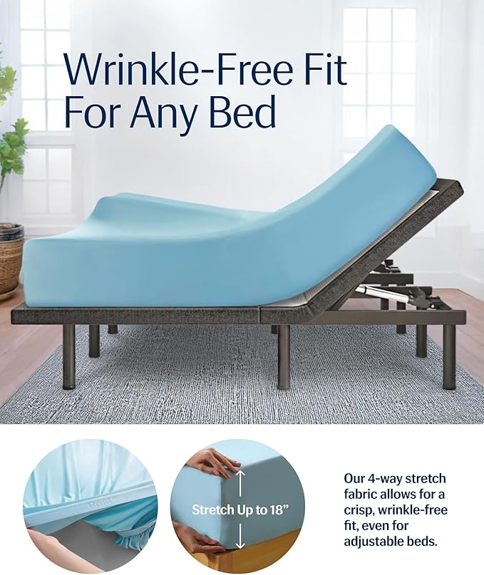 REST® Evercool®+ Cooling Sheet Set, Full Size, Light Blue, Breathable Bed Sheets for Hot Sleeper and Night Sweats, with Pillowcases, with Ionic+ Self-Cleaning Silver Yarn for Sensitive Skin, 4PCS