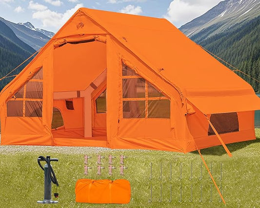 Inflatable Camping Tent,2/4/6/8 Person Glamping Inflatable Tents with Awning, Quick Setup Blow Up Tents with Pump, Waterproof Oxford Inflatable House for Camping, Air Glamping Hot Tents for Adult