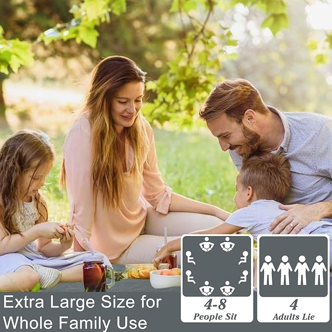 Waterproof Picnic Blanket 80 * 60 in Portable with Carry Strap for Beach Mat or Family Outdoor Camping Party, Park Blanket for Grass Park, Hiking, Travel