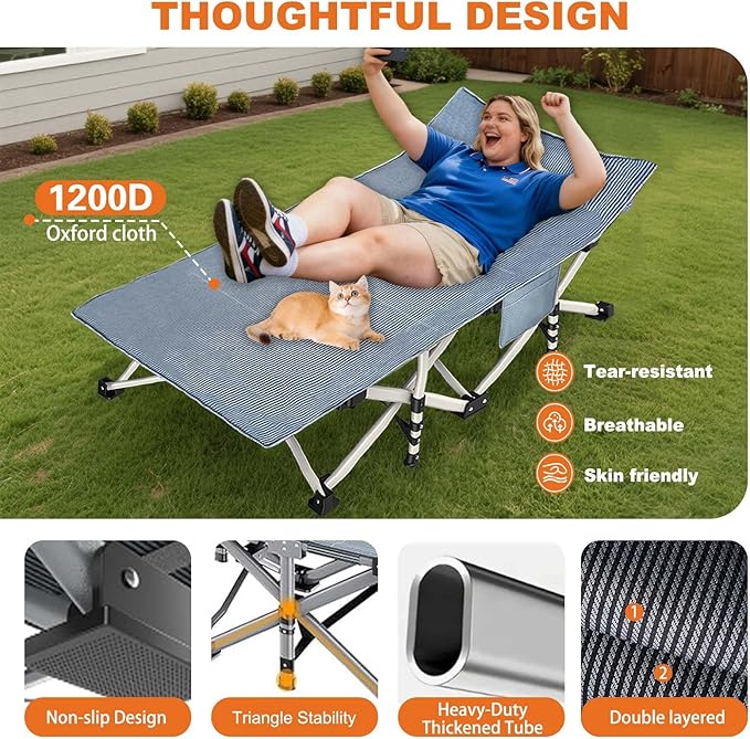 XXL Camping Cot for Adults Oversize Cots for Sleeping Heavy Duty Folding Cot with Carry Bag Comfortable as Guest Bed for Home Outdoor Camping Nap Vacation