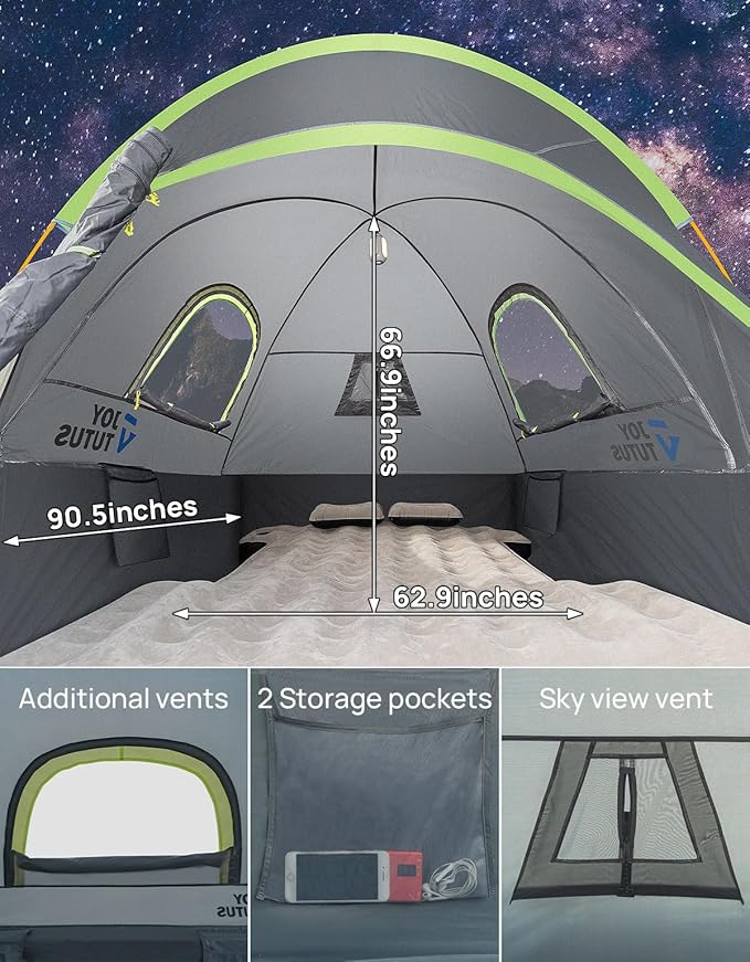 JoyTutus Pickup Truck Tent Aluminum Rod Green+JOYTUTUS Truck Bed Air Mattress 5.5-5.8Ft