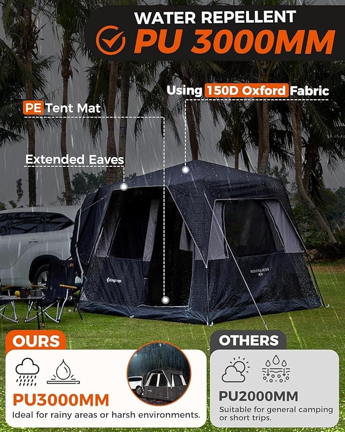 KingCamp SUV Tent, Instant 6-8 Person Waterproof & Windproof Tailgate Car Camping Tent with Movie Screen for Family Camping & Outdoor Adventures