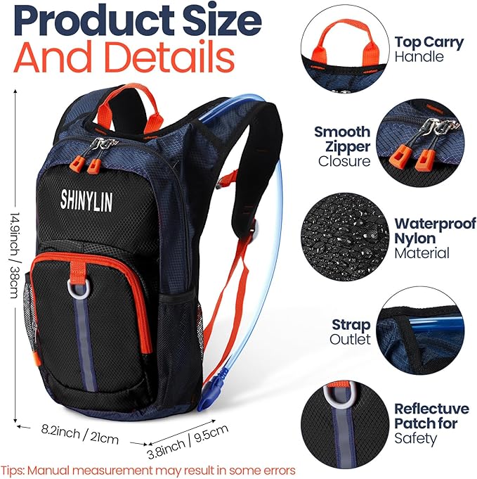 2 Pcs Kids Hydration Backpack with 1.5L Water Bladder Lightweight Kids Hiking Backpack Water Rucksack for Boys Girls Climbing Running