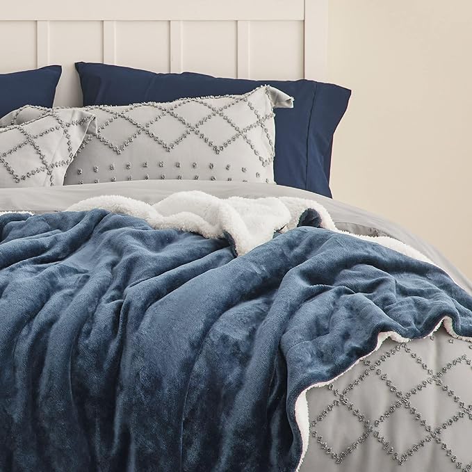 Bedsure GentleSoft Sherpa Fleece Throw Blanket Twin Size for Couch - Thick and Warm, Soft Fuzzy Plush Twin Blanket for Winter, Slate Blue, 60x80 Inches