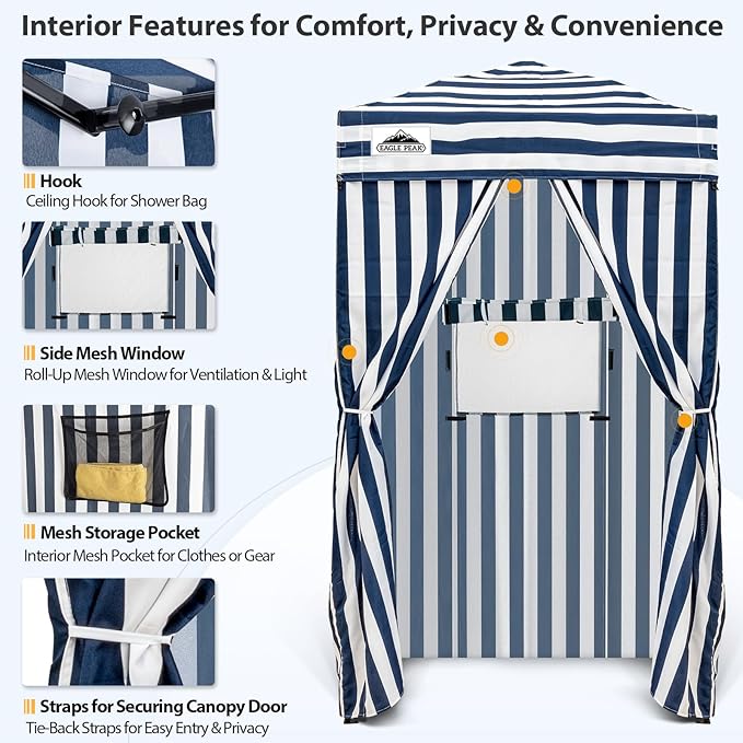 EAGLE PEAK Flex Ultra Compact 4x4 Pop-up Canopy, Sun Shelter, Changing Room, Portable Privacy Canopy Cabana for Pool, Fashion Photoshoots, or Camping, White/Blue