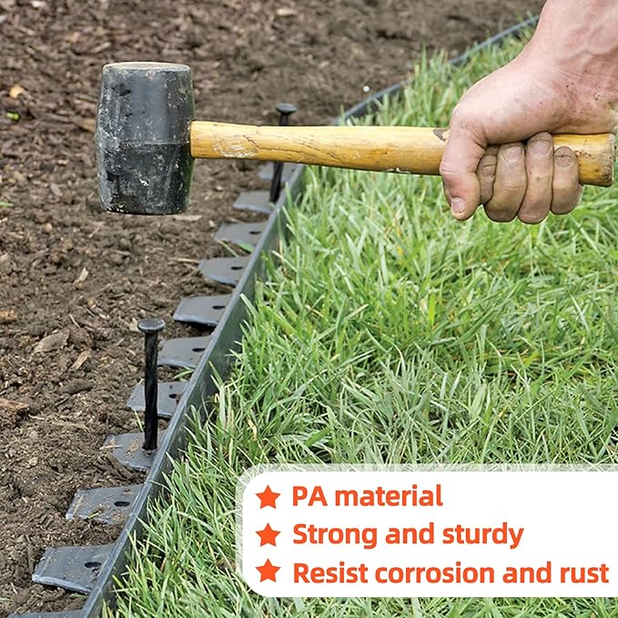 100 Count Plastic Landscape Edging Anchoring Stakes 8-Inch Garden Lawn Yard Landscaping Spikes for Paver Edging, Weed Barrier, Tent, Artificial Turf & More Black-100pcs