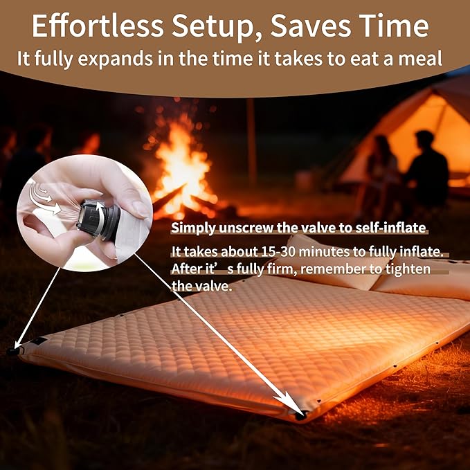 Self-Inflating Camping Mat - 1.2"/2" Thick Portable Air Mattress with Pillow for Outdoor, Hiking & Travel (Offwhite 1.2 "for Two)