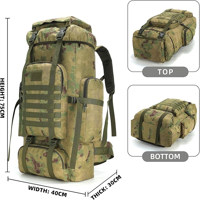 King'sGuard 70L Camping Hiking Backpack for Men Women Large Military Tactical Backpack Molle Rucksack Backpack for Outdoor