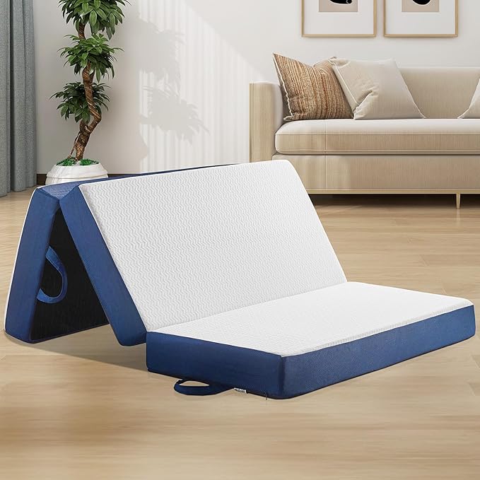 Folding Mattress Twin, 4 Inch Memory Foam Tri-Fold Floor Bed and Futon , Twin Topper with Breathable & Washable Cover, Lightweight Foldable Mattress for Guest Bed,Office Nap,Camping (38" x 75" x 4")