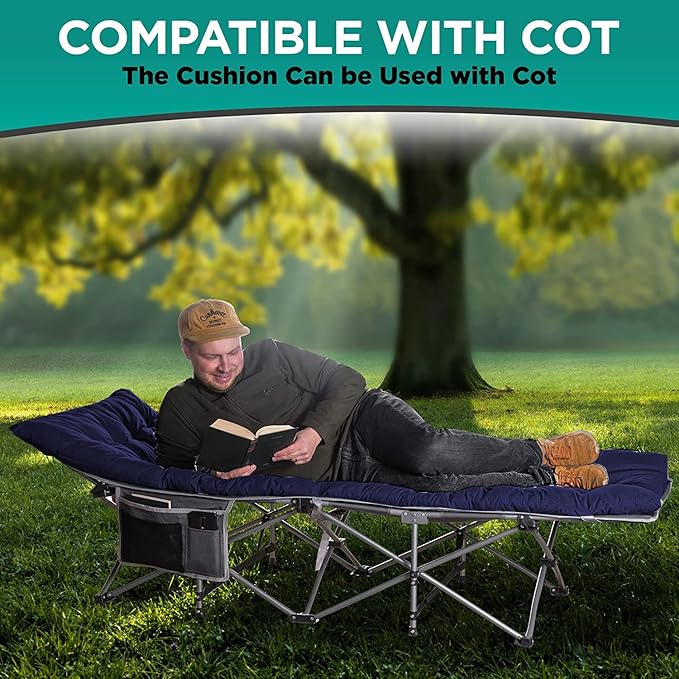 ZONETECH Folding Outdoor Camping Travel Cot and Pad - Premium Quality Lightweight Portable Heavy Duty Adult & Kids w/Large Pocket and Cushion (Gray & Blue 1-Pack)