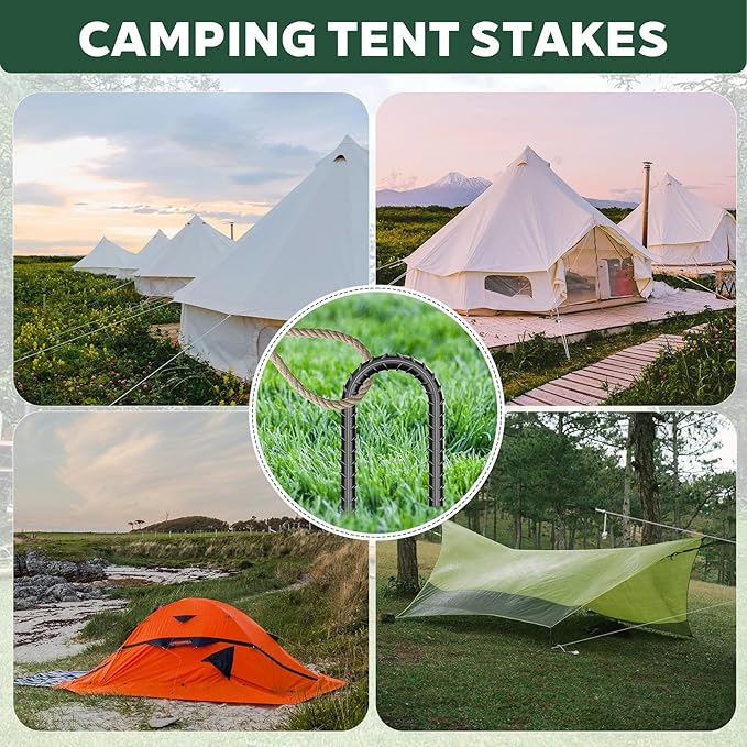 10 Pieces 12 Inch Long 1/4In Diameter Heavy Duty J Hooks,Heavy Duty Rebar Metal Fence Ground Garden Tent Stakes,Ground Spikes Anchors for Fencing,Outdoor Chicken Wire Trellis Stakes,Anti-Rust Black