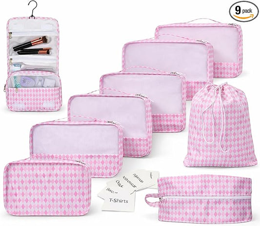 Packing Cubes Set-Cute Packing Cubes for Travel, Luggage Organizer Bags for Suitcase, Perfect for Kids and Family, Floral, Neutral & Aesthetic Travel Organizer Set -Pink