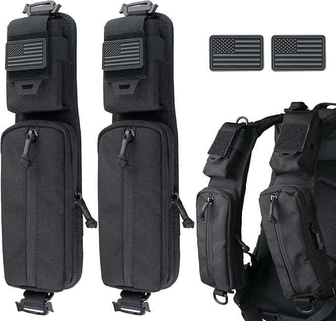 WYNEX Molle Accessories Pouch of Double Zipper Pocket Version, Backpack Strap Pouch Shoulder Strap Molle Attachment Tactical Accessories Bag Shoulder Starps Zipper Pocket Additional Phone Holder