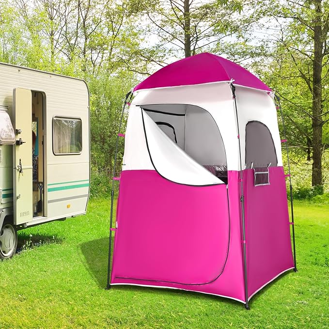 VINGLI 6.8FT Shower Tent, Large Instant Pop Up Shelter with Mesh Floor & Carrying Bag, Privacy Changing Room Tent for Toilet, Camping, Dressing, Lightweight & Sturdy, Easy Set Up