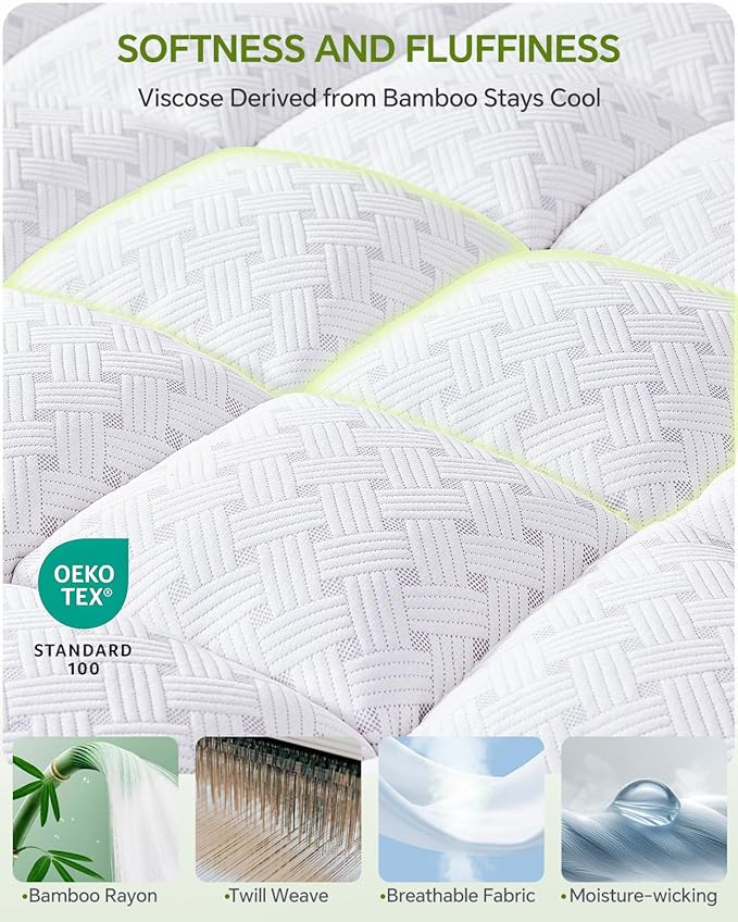 3 Inch Mattress Topper Twin,Pillow Top Mattress Topper with Bamboo Rayon Cover,Breathable Mesh Sides Mattress Pad,21" Deep Pocket,Soft Support for Twin Size Memory Foam Mattress Bed Topper
