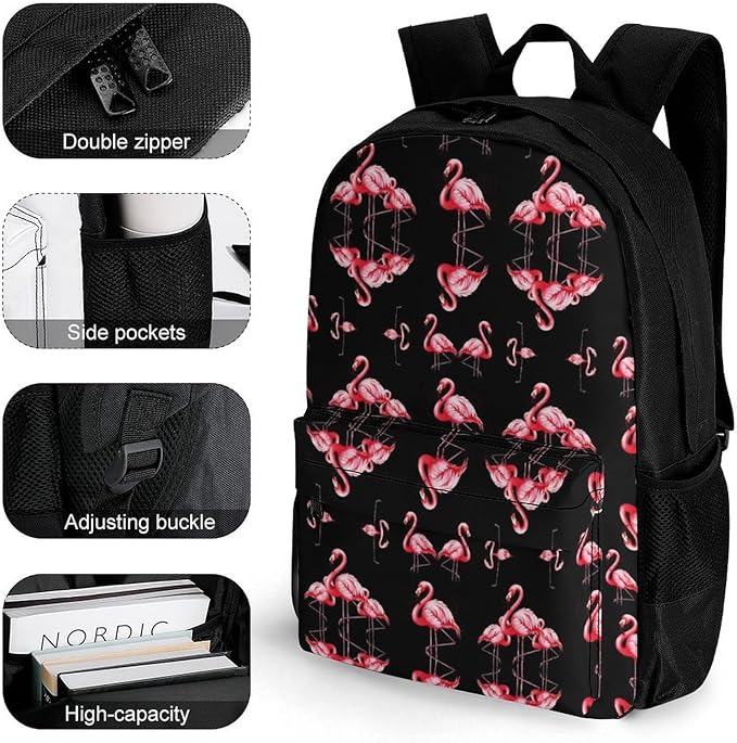 Rucksack Polyester Anti-Theft Multipurpose Pink Flamingo Art Carry On Bag Large Capacity Travel and Sport Backpack Rucksack With Smooth Zippers