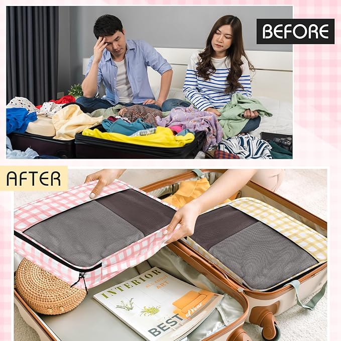 5 Pcs Packing Cubes for Suitcase Large Travel Cubes Carry on Luggage Organizer Bags for Clothes Accessories(M,Plaid)