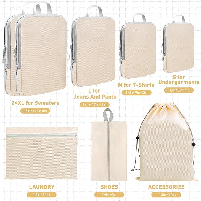 Packing Cubes for Travel Essentials, 8 Set Packing Organizers for Luggage - Women & Men-Suitcase Organizer with Laundry & Shoe Bag, Must-Have for Airplane, Road Trip, Camping