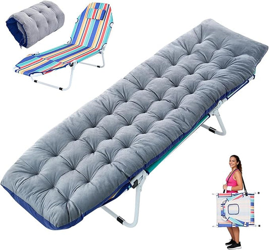 ABORON Folding Camping Cot with Mat & Face/Arm Hole for Adults, Portable Sleeping Bed for Outdoor, Camping, and Travel, Comfortable & Easy to Set Up