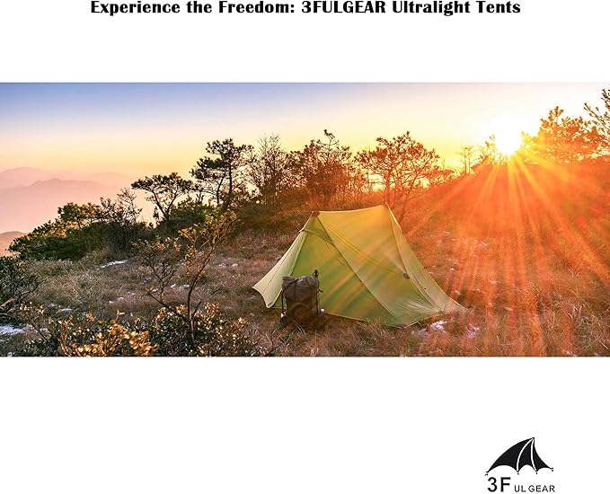 3F UL GEAR Lanshan 2 Person Tent Hiking Ultralight Camping Tent Professional 15D Silnylon Rodless Trekking Pole Tent Waterproof Backpacking Outdoor for Camping, Bivvy