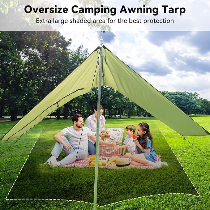 Hammock Rain Fly Tent Tarp Large Ultralight Camping Tarps Waterproof Portable Backpacking Multifunctional Rain Cover for Outdoor Hiking, Picnic, Hammock, Car, Backpacking,11.5x9.5ft