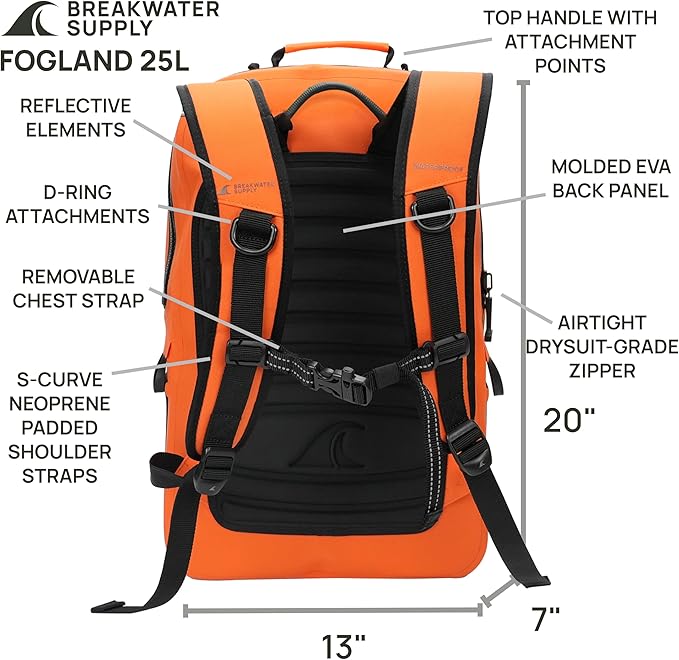 Breakwater Supply™ Fogland Waterproof IP68 Submersible Backpack with Airtight Zippers | Laptop Travel Outdoors | 25L 20L 15L | 100% Waterproof, Submersible, Airtight Zippers, Travel Outdoors