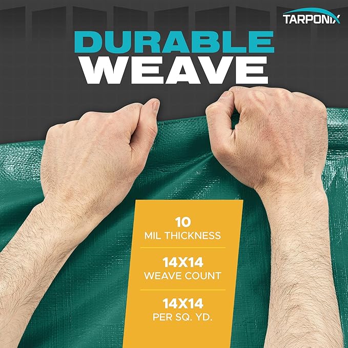 10' x 20' Dual-Sided Heavy-Duty Tarp – 10 Mil Tear-Resistant Green & Black Cover with Reinforced Edges and Anti-Rust Grommets