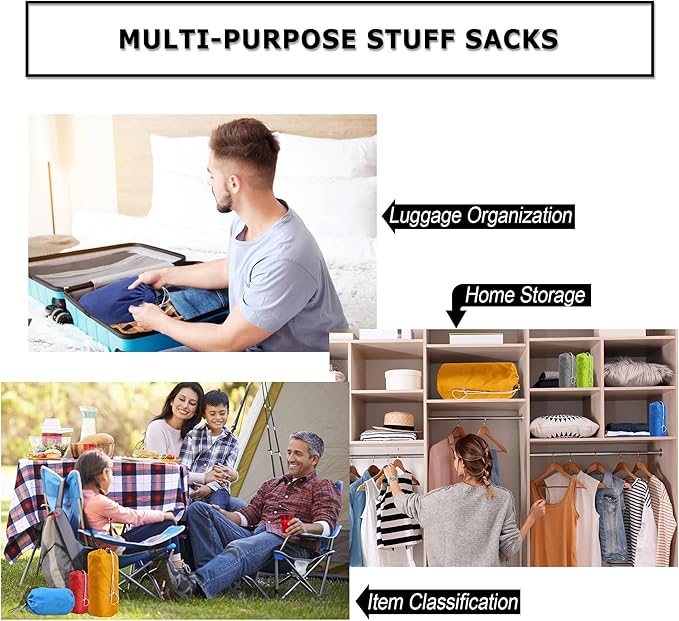 BeeGreen Ditty-Stuff-Cinch-for-Backpacking 3 Pack Small Drawstring Backpack with Dust Flap Compression Sack Foldable Lightweight