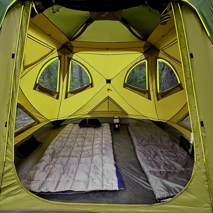 TIMBER RIDGE Camping Tent, 4 Person Instant Pop Up Hub Tent with 8 Windows, Easy 60 Second Setup, Weather Resistant Family Cabin Tents with Rain Fly for Camping, Hiking, Outdoor Travel