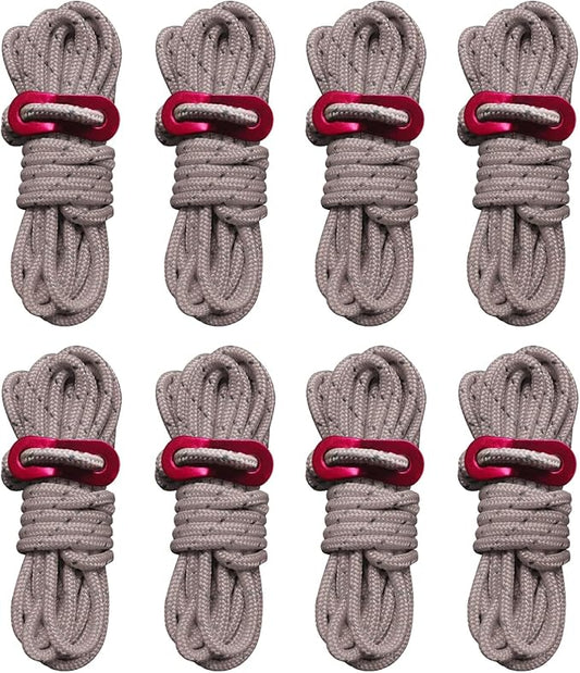 8 Pack High-Reflective Guy Lines 4mm Tent Cords High-Strength Lightweight Camp Ropes with Aluminum Adjuster Tensioner for Tent, Tying Down Tarps, Camping, Outdoor Packaging (Khaki)