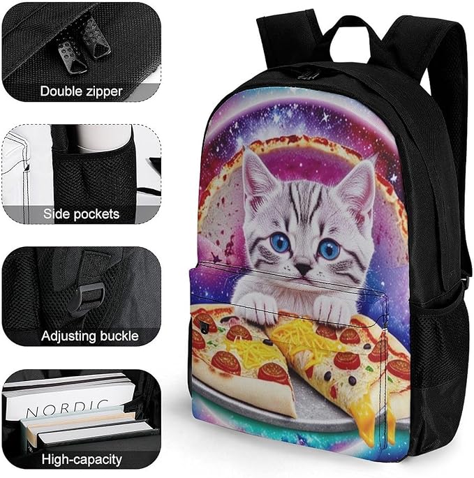 Supdreamc Adults Lightweight Galaxy Taco Cat Pizza Rucksacks Large Capacity Bookbag With Adjustable Shoulder Straps for Trekking Outdoors Bicycle