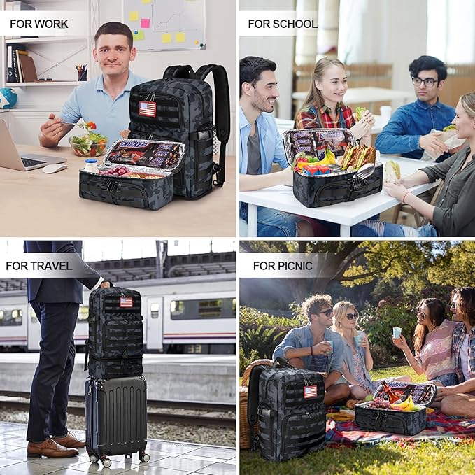 BERTASCHE Lunch Backpack for Men, 15.6 Inch Laptop Backpack for Work College Travel Camping Tactical Molle Daypack, Camo Navy