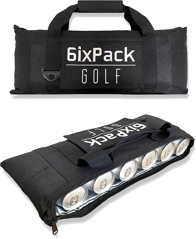 Golf Cooler Bag Plus 2 Ice Packs - HD Closed Cell Insulation Keeps Drinks Cold for Hours - Holds 6 Cans - Fits Discreetly in Golf Bags - Includes Cary Strap - Golf Accessories for Men