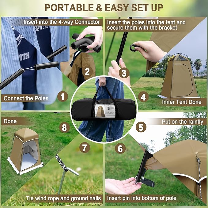 Camping Shower Tent, 7.9 FT Extra Tall Oversize Privacy Tent, Portable Outdoor Bathroom Toilet Tent with Floor, Easy Set Up Privacy Shelter for Dressing, Hiking, Fishing, UPF50+