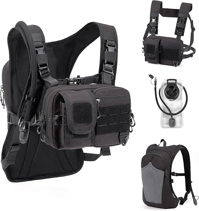 2-in-1 Convertible Chest Pack and Hydration Backpack with 2.5L Bladder, Hydration Vest for Women Men Outdoor Hiking Gravel Cycling Mountain Biking Running