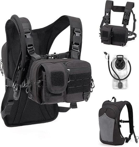 2-in-1 Convertible Chest Pack and Hydration Backpack with 2.5L Bladder, Hydration Vest for Women Men Outdoor Hiking Gravel Cycling Mountain Biking Running