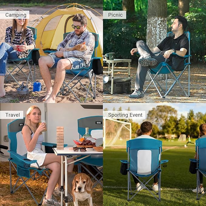 Camping Chairs Lawn Portable Foldable Camp Folding Lightweight Chair for Adults with Drink Holder and Cooler Pouch Outdoor for Camping, Lawn, Sports, Picnic, Beach, Music Festival, Blue