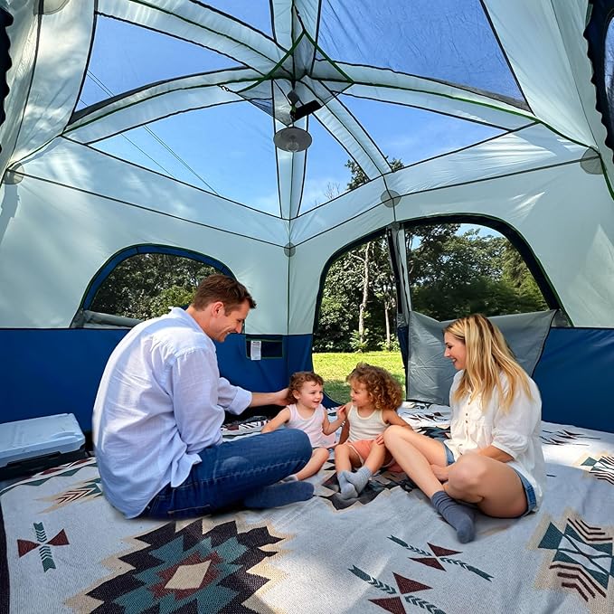 Happy Travel Tent 6 Person Tents for Camping, Waterproof Easy Setup Camping Tent with Rainfly, Portable Large Family Cabin Tent with 5 Large Mesh Windows and Carry Bag for Outdoor Camping & Hiking