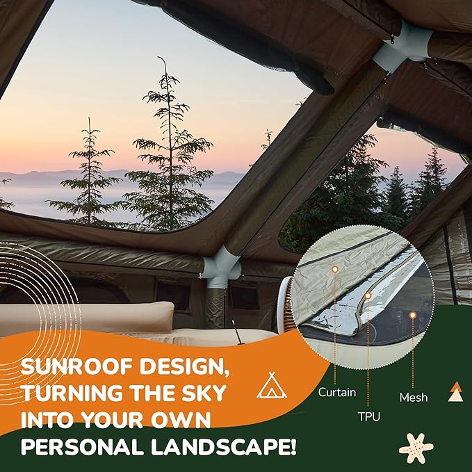 EROMMY 4/6/8/12 Person Inflatable Tent with Skylight, 4 Season Blow Up Tents with Hand Pump for Outdoor Camping & Hiking, Easy Set-up Windproof Sunproof Waterproof