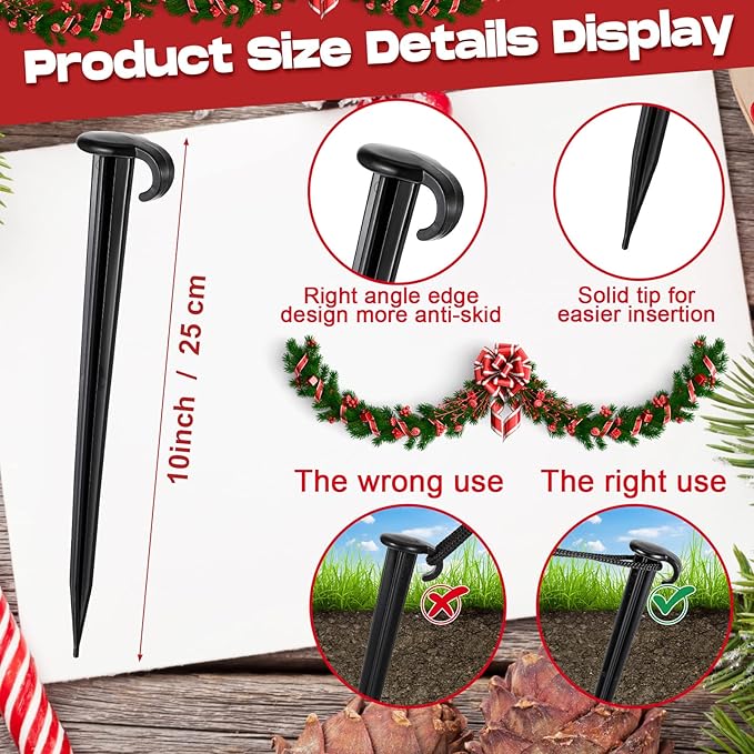 Vicenpal 50 Pcs 7 Inch Plastic Yard Stakes Inflatables Heavy Duty Plastic Garden Stakes for Tent Ground Replacement Outdoor Fence Lawn Pegs Landscape Staples Halloween Christmas Decorations (Black)