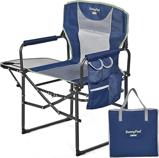 SUNNYFEEL Oversized Camping Directors Chair, Portable Folding Lawn Chairs for Adults Heavy Duty with Side Table,Pocket for Beach, Fishing,Picnic,Concert,Tailgating, Outdoor Foldable Camp Chair